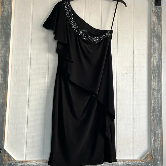 Betsy & Adam | Dresses | Betsy Adam Black Dress One Shoulder And Neckline  Embellishments Size 4 Nwot | Poshmark